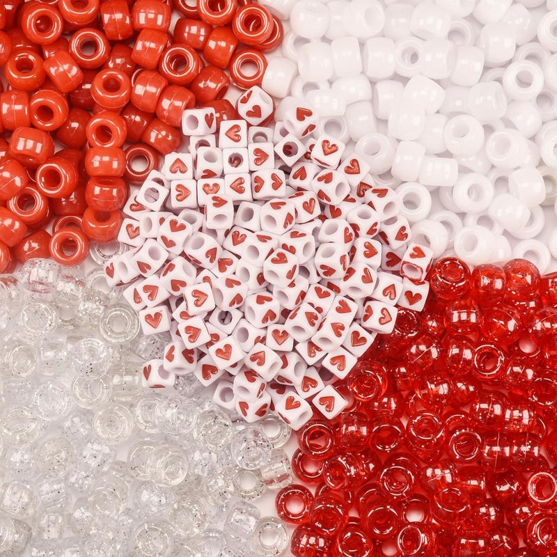 FINEWEN Valentine's Day Pony Beads(1200pcs) for Jewelry Making Bracelets Crafts,Red White Pony Beads for DIY,Hair, Necklace Bracelets Earrings (Mix Red) - Image 1